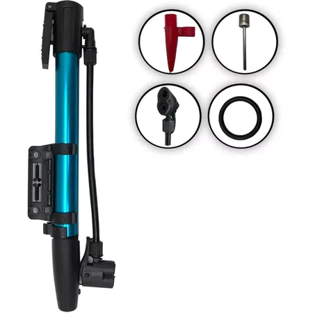 BOMBA DE AR MANUAL COM SUPORTE PARA BIKE DOIS PINOS HM 31CM AZUL