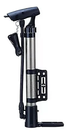 BOMBA DE AR MANUAL COM SUPORTE PARA BIKE CAERUS  31X5CM PRATA