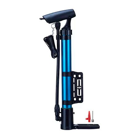 BOMBA DE AR MANUAL COM SUPORTE PARA BIKE CAERUS  31X5CM AZUL