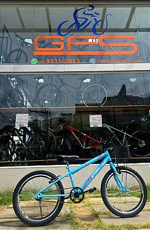 BICICLETA ARO (20) FEMININA COR AZUL CLARO  S/ MARCHA FREIO V-BRAKE COM CESTA MILANO FAST