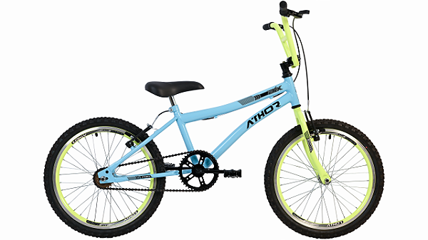 BICICLETA ARO (20) MASCULINA COR AZUL CLARO C/ AMARELO NEON  S/ MARCHA ATHOR ATX