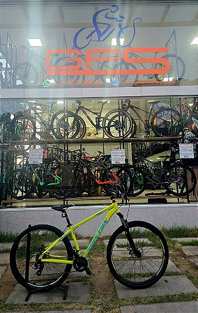 BICICLETA MTB ARO 29 HOUSTON KAMP CÂMBIO SHIMANO 21V FREIO DISC MECÂNICO 17 (M) AMARELO/AZUL