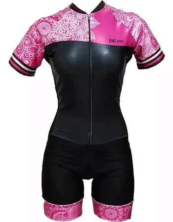 MACAQUINHO CICLISMO FEMININO BE FAST PRETO/ROSA TAMANHO M