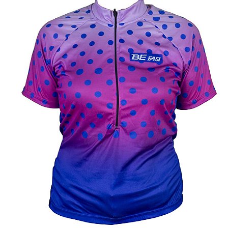 CAMISA CILISMO FEMININA BE FAST ROSA/AZUL BOLINHA TAMANHO M