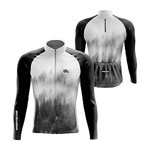 CAMISA CICLISMO MASCULINA BIKE WEAR MANGA LONGA FLOREST BRANCO/PRETO TAMANHO G