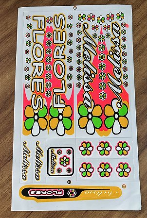 ADESIVO PARA QUADRO DE BIKE FLORES MELISSA AMARELO/VERDE/ROSA NEON