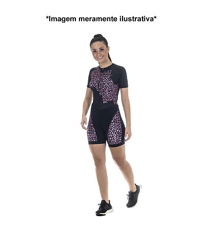 MACAQUINHO FEMININO CICLISMO ELITE PRETO/ONÇINHA ROSA TAMANHO GG
