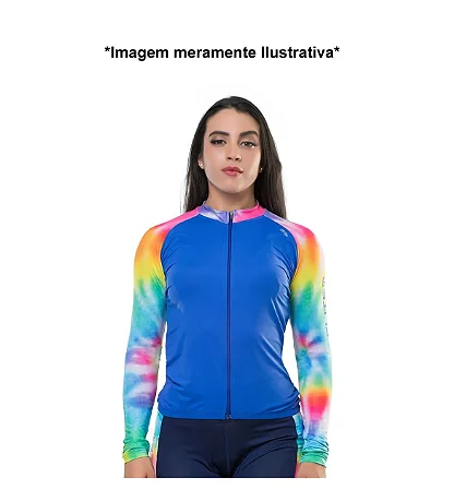 CAMISA CICLISMO FEMININA ELITE MANGA LONGA  AZUL/MIX CORES TAMANHO M