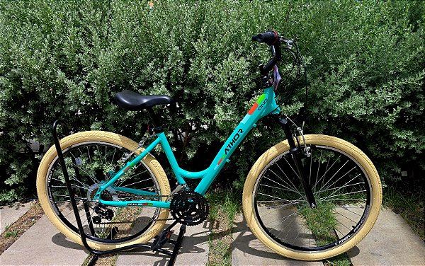 BICICLETA MTB ARO(26) FEMININA COR VERDE TURQUESA C/MARCHA 18V FREIO V-BRAKE ATHOR ONE