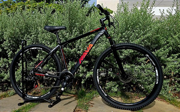 BICICLETA MTB ARO 29 RAVA ALUMINIO 21V IMPORTADO FREIO DISC MECÂNICO 19 (G) PRETO/VERMELHO