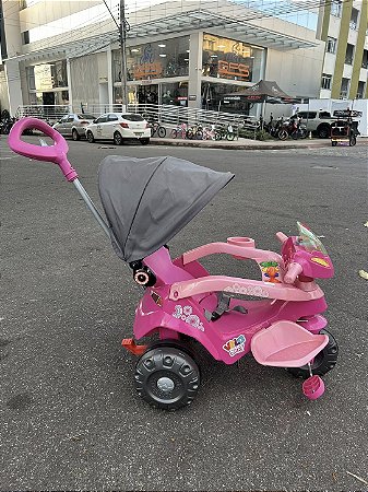 VELOBABY® RECLINÁVEL C/ CAPOTA PASSEIO & PEDAL ROSA PRODUTO NOVO DE EXPOSIÇÃO – SEM CAIXA