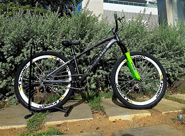 BICICLETA MTB FREERIDE ARO (26) ABSOLUTE BRUTUS PRO S/MARCHA FREIO DISC HIDRÁULICO SHIMANO TRASEIRO MT200 COR GFT/AMAREL