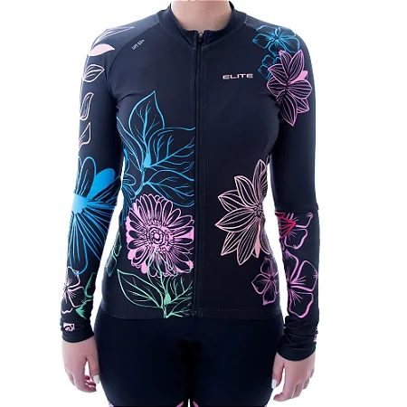 CAMISA CICLISMO FEMININA ELITE MANGA LONGA PRETO TAMANHO G