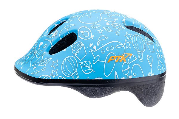 CAPACETE INFANTIL AZUL/BRANCO PTK BABY SKY S/ LED COM APOIO DE NUCA TAMANHO P (48 - 52)