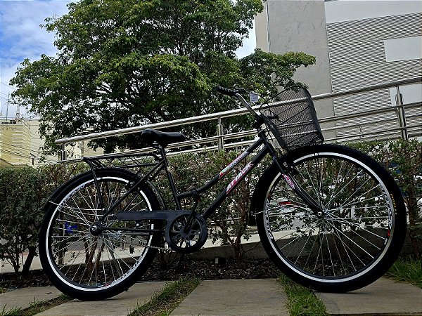 BICICLETA ARO (26) FEMININA COR PRETA S/MARCHA FREIO V/BRAKE E FREIO CONTRA/PEDAL MARCA ATTACK TROPYMAX
