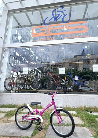 BICICLETA ARO (20) FEMININA COR ROSA S/ MARCHA FREIO V-BRAKE COM CESTA SMART VERDEN (USADA)