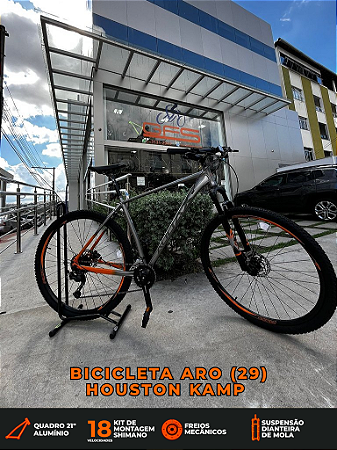BICICLETA MTB ARO (29) HAVOK NX 18 VELOCIDADES (2X9) FREIO DISC HIDRÁULICO TAMANHO 21 (GG) INOX/LARANJA