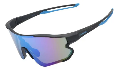 OCULOS CICLISMO ESPELHADO UV400 ELLEVEN PRETO/AZUL