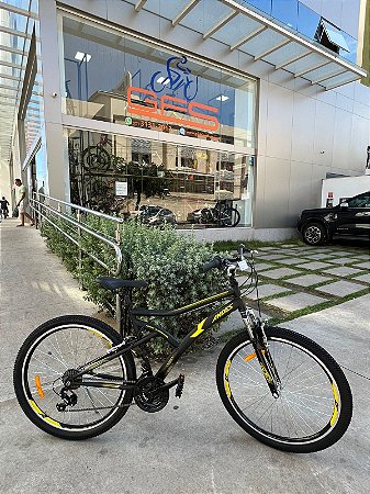 BICICLETA MTB ARO (26) CALOI ANDES KIT 21 VELOCIDADES FREIO V-BRAKE COR PRETO/AMARELO
