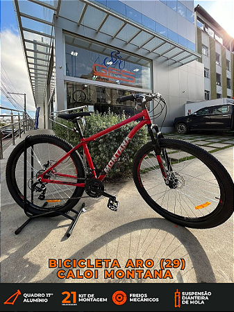 BICICLETA MTB ARO (29) CALOI MONTANA 21 VELOCIDADES (3X7) FREIO DISC MECÂNICO TAMANHO 17 (M) COR VERMELHO