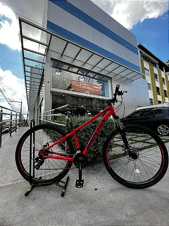 BICICLETA MTB ARO (29) HOUSTON KAMP CÂMBIO SHIMANO 21VELOCIDADES (3X7) FREIO DISC MECÂNICO TAMANHO 19 (G) VERMELHA/AZUL
