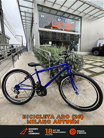 BICICLETA ARO (26) MASCULINA COR AZUL C/MARCHA 18V MARCA MILANO AUTUNM QUADRO REBAIXADO