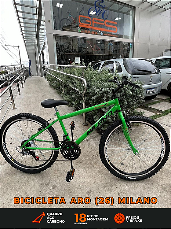BICICLETA ARO (26) MASCULINA COR VERDE C/MARCHA 18V MARCA MILANO QUADRO REBAIXADO