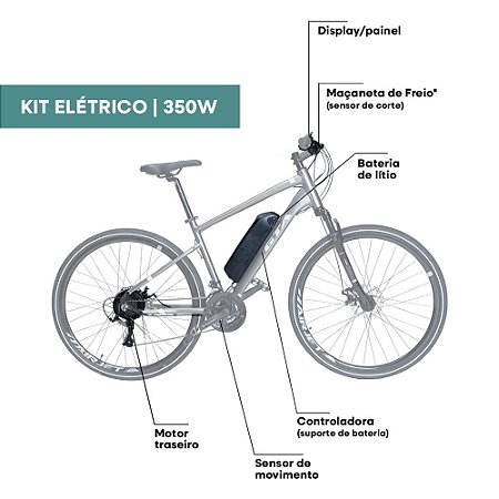 KIT MOTOR BIKE ELETRICA 350W COM PEDAL ASSISTIDO