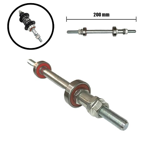 EIXO TRASEIRO 3/8X200MM GROSSO COM ESPAÇADOR COM ROLAMENTO PARA CUBO DE ALUMINIO