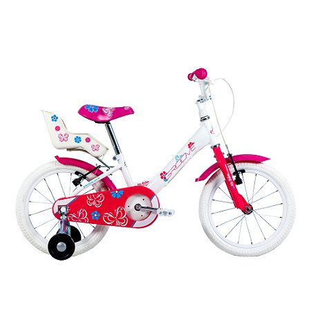 BICICLETA ARO (16) FEMININA COR BRANCO/ROSA S/MARCHA FREIO V-BRAKE MARCA GROOVE MY BIKE