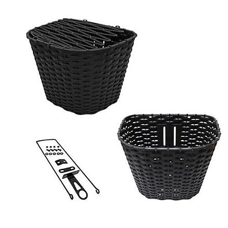 CESTA PARA BIKE 35X26X26 PLASTICA COM TAMPA FLEXIVEL PRETA