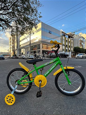 BICICLETA ARO (16) MASCULINA COR VERDE/AMARELO S/MARCHA MARCA MILANO GROW UP
