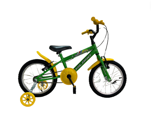 BICICLETA ARO (16) MASCULINA COR VERDE/AMARELO S/MARCHA MARCA MILANO GROW UP