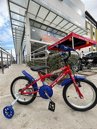 BICICLETA ARO (16) MASCULINA COR VERMELHO FERRARI/AZUL S/MARCHA MARCA MILANO GROW UP
