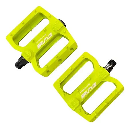 PAR DE PEDAL ABSOLUTE BRUTUS FLAT AMARELO NEON COM ESFERA '(EIXO GROSSO)'