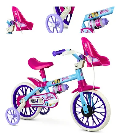 BICICLETA ARO (12) FEMININA AZUL/ROSA S/MARCHA FREIO V-BRAKE NATHOR BARBIE
