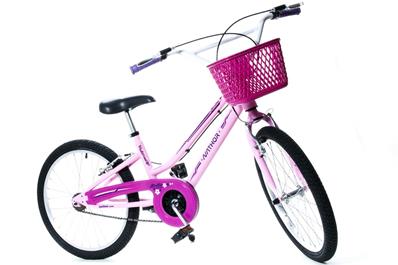 BICICLETA ARO (20) FEMININA ROSA/PINK S/MARCHA FREIO V-BRAKE NATHOR BELLA COM CESTA