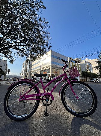 BICICLETA ARO (24) FEMININA PINK S/MARCHA FREIO V-BRAKE MILANO AURA COM CESTA