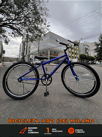BICICLETA ARO (26) MASCULINA COR AZUL SEM MARCHA MARCA MILANO QUADRO REBAIXADO