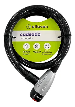 CADEADO ESPIRAL CHAVE 1M X 18MM PRETO/CINZA