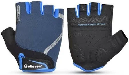 LUVA CICLISMO ELLEVEN ABERTA PRETO/AZUL REFLETIVA GEL TAMANHO M