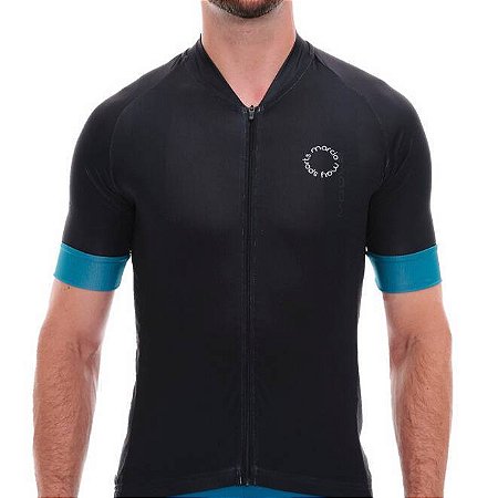 CAMISA CICLISMO MASCULINA MARCIO MAY TEAM PRETO/AZUL TAMANHO 4G
