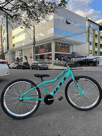 BICICLETA ARO (24) FEMININA COR VERDE AQUA S/ MARCHA FREIOS V-BRAKE GTI ATENA
