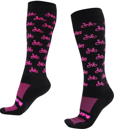 MEIA CICLISMO HUPI LONGA BIKE ROSA COR PRETO/ROSA TAMANHO UNICO