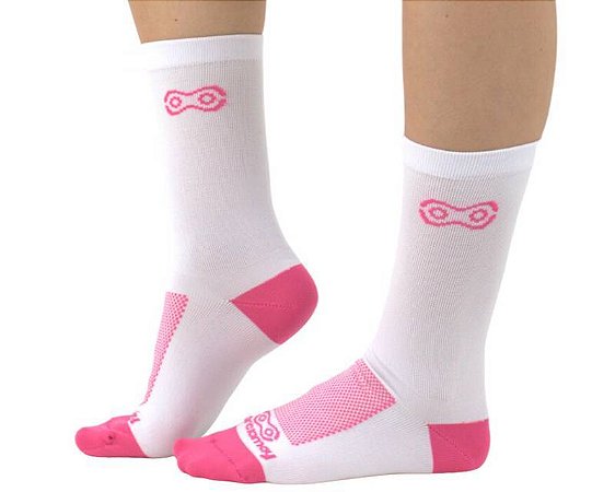 MEIA CICLISMO CANO MEDIO MARCIO MAY SPORTS MINIMAL BRANCO/ROSA