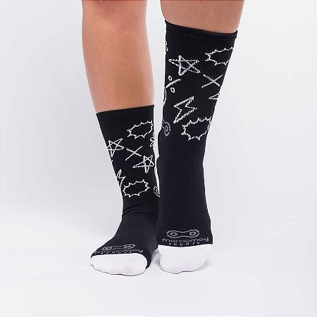 MEIA CICLISMO CANO MEDIO MARCIO MAY SPORTS NEW PRETO/BRANCO