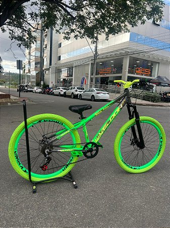 BICICLETA MTB FREERIDE ARO (26) VELOOH RIDE CAMBIO 7 VELOCIDADES (1X7) FREIO DISC MECÂNICO COR VERDE NEON