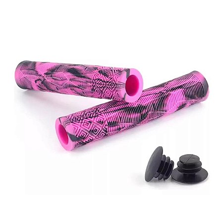 PAR DE MANOPLA PUNHO BIKE BMX BORRACHA VELOOH PRETO/ROSA (165MM)