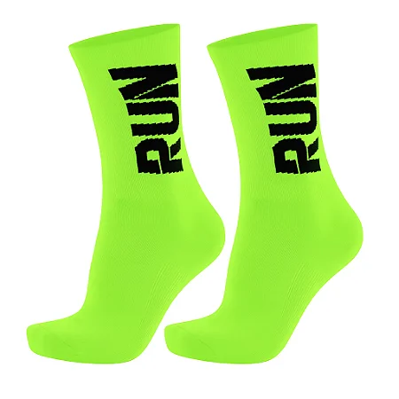 MEIA CICLISMO CANO MEDIO RUN COR VERDE NEON/PRETO