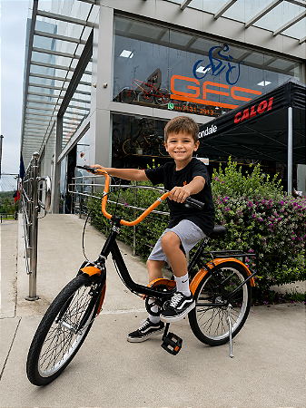 BICICLETA ARO (20) FEMININA/MASCULINA COR PRETO/LARANJA S/MARCHA MARCA TIPO MONARETA
